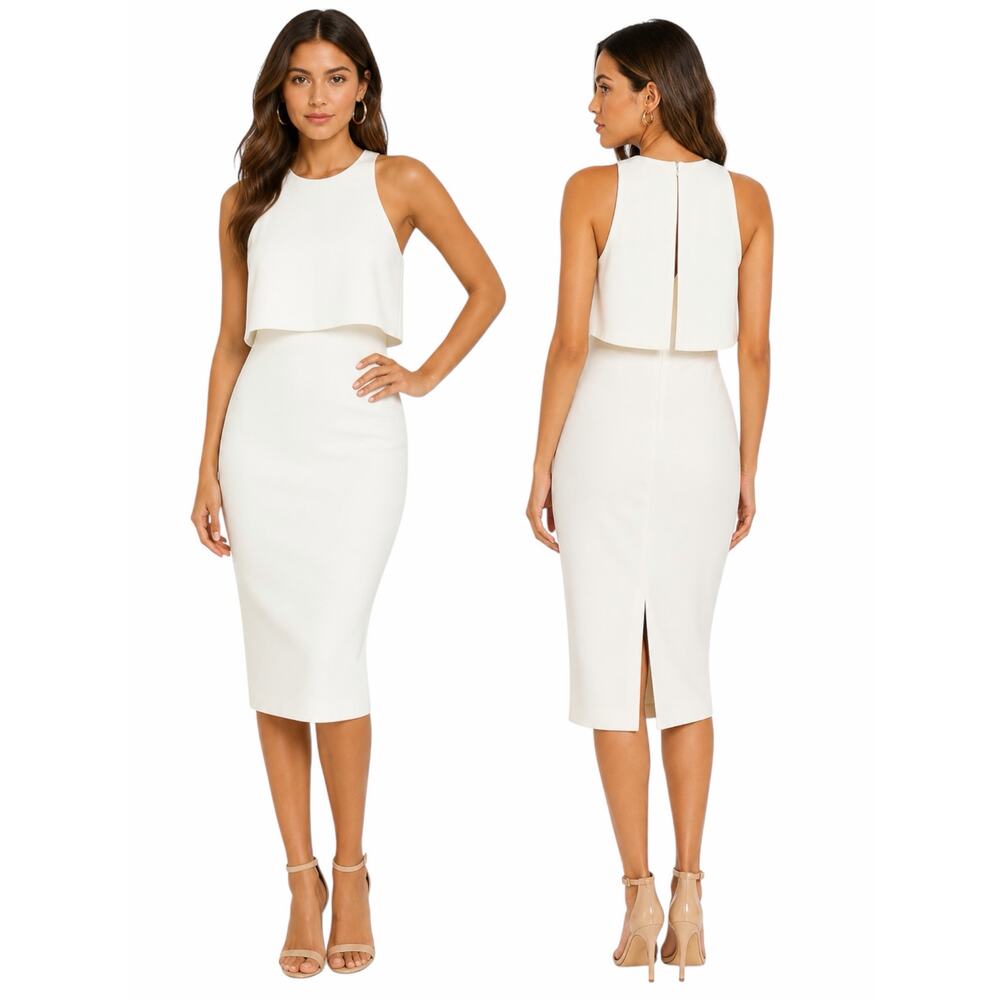 Likely Shayna Ruffle Overlay Cocktail Dress Knee Length White Size 10